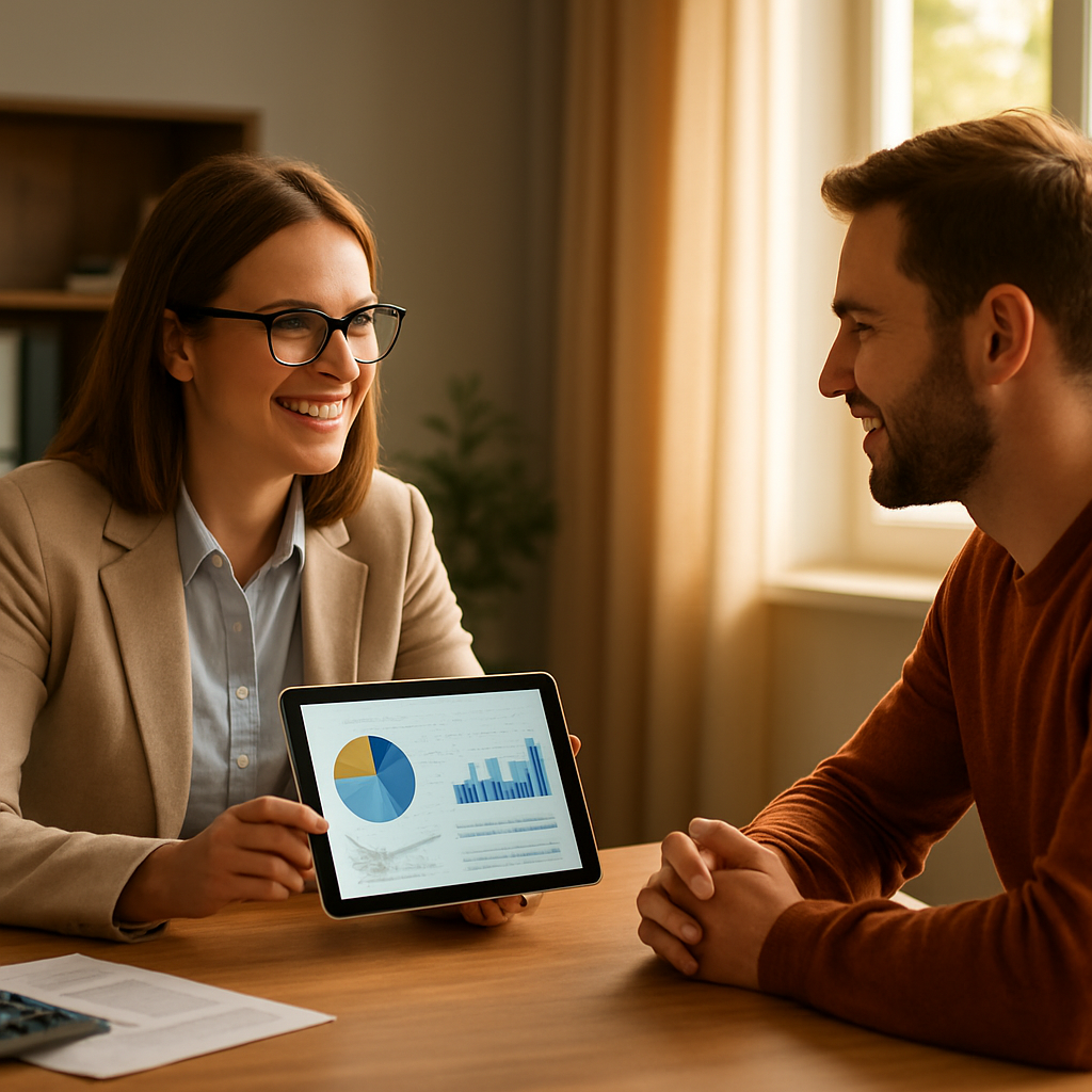 A client and accountant smiling while planning finances together