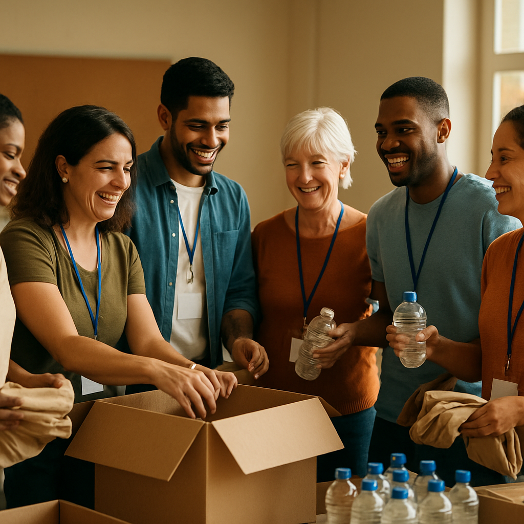 A happy community not-for-profit team working together